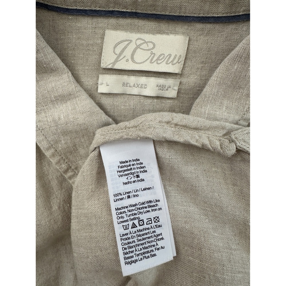 J.Crew Button Down Shirt Womens L Beige Baird McNutt Irish Linen Short Sleeve - Picture 10 of 10